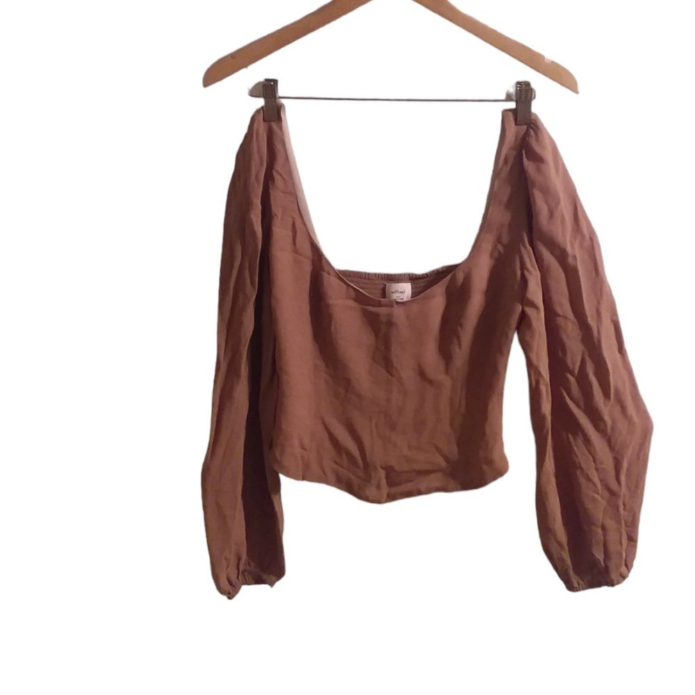 Wilfred Women's 2XS Tan Crop Top Peasant Sleeve Runched Back